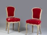 pair of louis xv style chairs with red velvet upholstered seats
