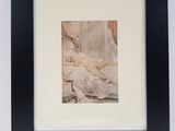 painting of a cat laying on a bed in a black frame