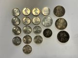 a close up of a bunch of coins on a table