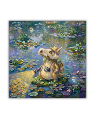 une image représentant un tableau où l'on voit une grenouille dans un étang parsemé de nénuphars