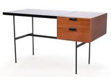 une image représentant un bureau à deux tiroirs avec une structure métallique