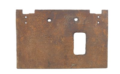 an old rusted metal switch plate on a white background