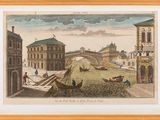 a painting of a view of a city with a bridge and boats