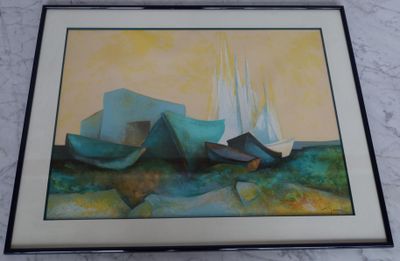 Claude GAVEAU (1940-2021) Bateaux amarrés