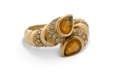 Bague “Toi & Moi” Citrines poires et diamants ronds