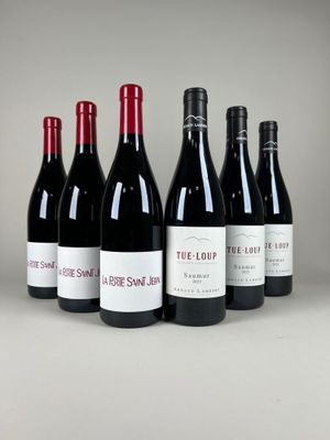 six bouteilles de vin rouge alignées