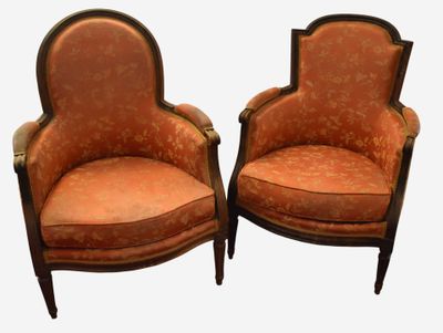 paire de chaises anciennes avec dossier et accoudoirs rembourrés