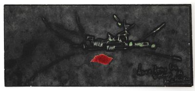 une image représentant un couteau et une rose rouge dessinés sur fond noir