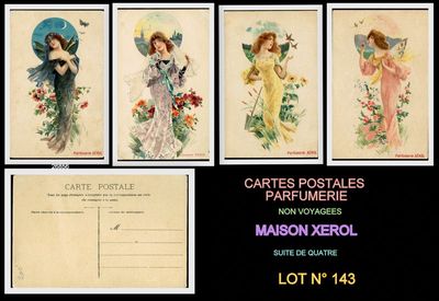 four postcards of women with umbrellas and flowers on them