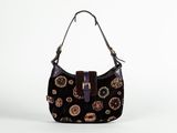 a black purse with paisley print on it