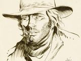 drawing of a man in a hat with a cigarette in his mouth