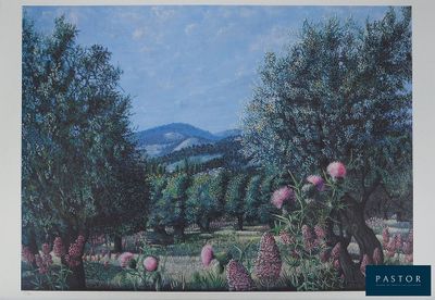 une photo d'un tableau représentant des fleurs dans un champ