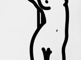 a black and white drawing of a woman on a pole