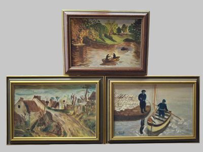 Lot de trois petits tableaux, (huile sur toile) - Photo 1