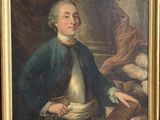 tableau représentant un homme vêtu d'un manteau bleu tenant un livre