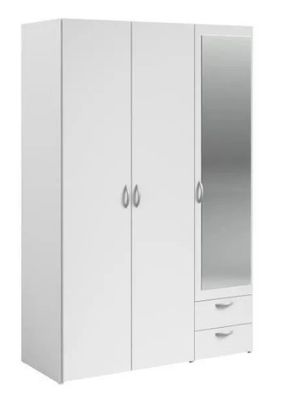 un gros plan d'une armoire blanche dotée d'une porte miroir