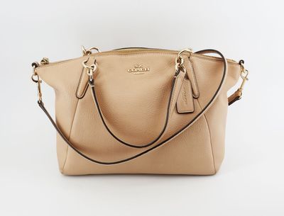 the coach small leather tote bag in beige