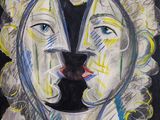 peinture représentant le visage d'une femme sur fond noir