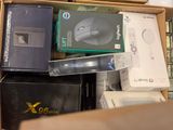 a box full of electronic items that are sitting on a table