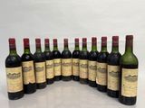 six bottles of wine lined up in a row on a table