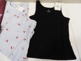 two women ' s tank tops on display on a shelf in a store