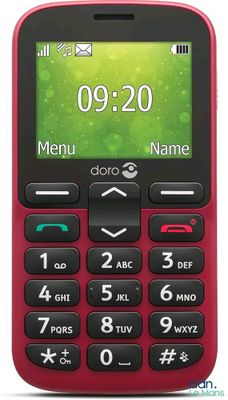 un téléphone portable rouge et noir avec un écran vert sur lequel apparaissent des chiffres