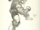 drawing of a man in a santa hat holding a knife