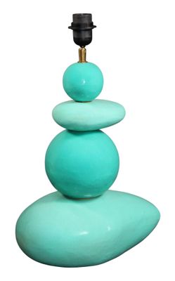 LAMPE galets en faïence turquoise, hauteur : 50 cm.