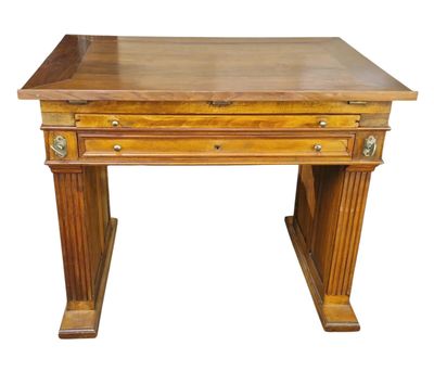an image of a wooden desk with two drawers on top of it