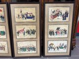 three framed pictures of a group of people in a room