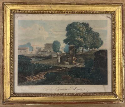 une vieille photo représentant un tableau représentant une scène de vie à la ferme avec une calèche tirée par un cheval