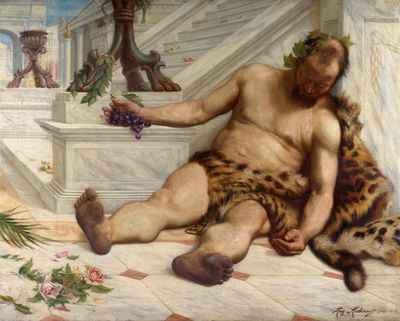 un tableau représentant un homme assis par terre avec un chat