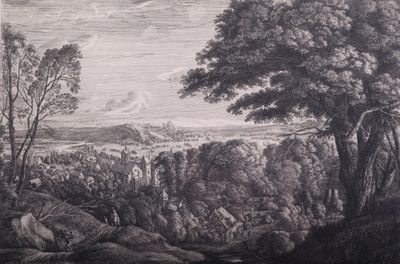 une image d'une peinture d'un paysage avec des arbres