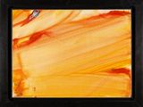an oil painting of an orange and yellow swirl with a black frame