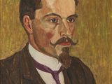 tableau représentant un homme en costume-cravate, portant une moustache