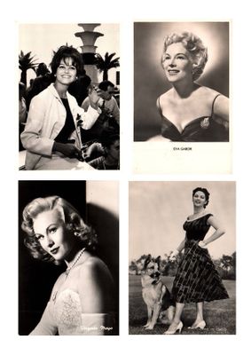 four black and white photos of a woman posing for a picture