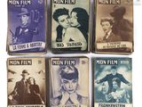 six affiches de cinéma vintage représentant des hommes et des femmes sur fond blanc