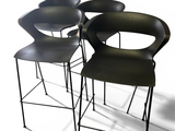 three black chairs that are sitting next to each other
