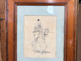un dessin représentant un homme à cheval, posé sur un chevalet