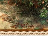 an image of a painting of a woman walking down a path in a garden