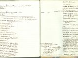 an open book with writing on it sitting on a table
