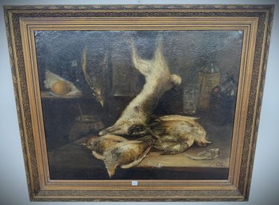 a picture of a painting of a cat and a bird on a table