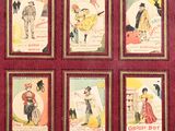 six framed pictures of people dressed in period fashions