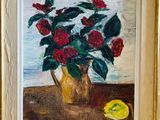 une peinture de fleurs dans un vase sur une table