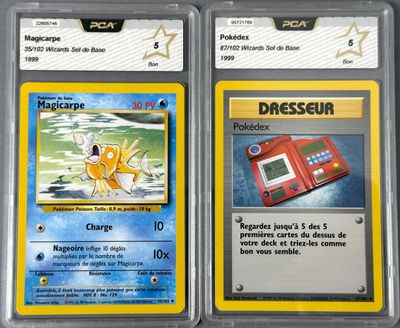 two pokemon cards with different designs on them in a plastic case
