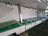 a white truck that has a green counter in the back