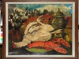 a picture of a painting of a lobster on a plate