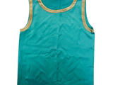 débardeur turquoise avec des bordures dorées sur fond blanc