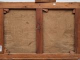 an old wooden easel with a piece of burlock on top of it