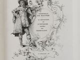 an old book with a drawing of a man in a hat and coat